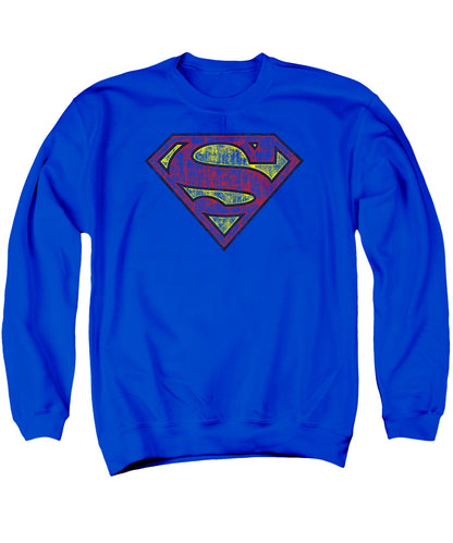 Superman Tattered Shield Mens Crewneck Sweatshirt Royal Blue