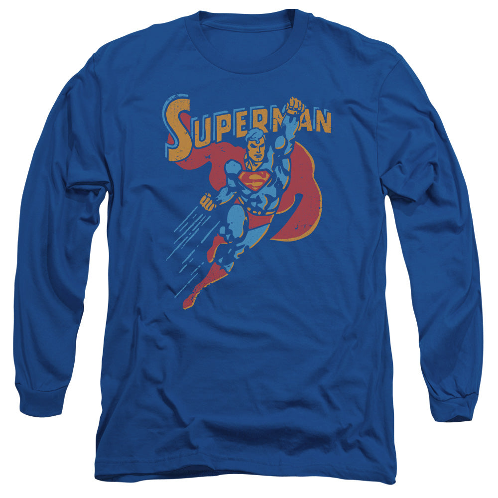 Superman Life Like Action Mens Long Sleeve Shirt Royal Blue