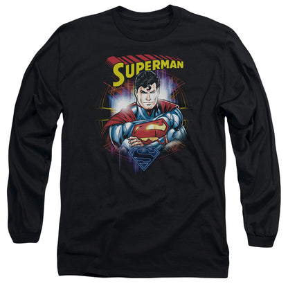 Superman Glam Mens Long Sleeve Shirt Black