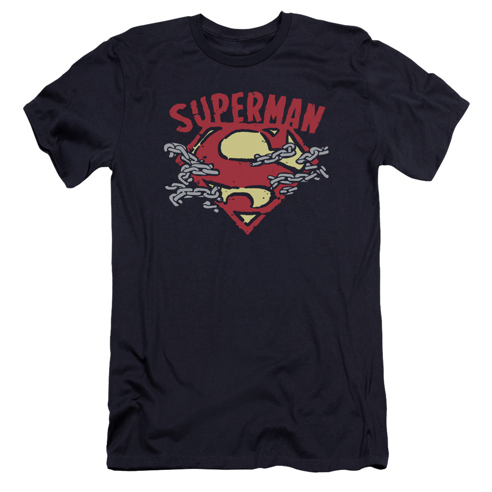 Superman Chain Breaking Premium Bella Canvas Slim Fit Mens T Shirt Navy