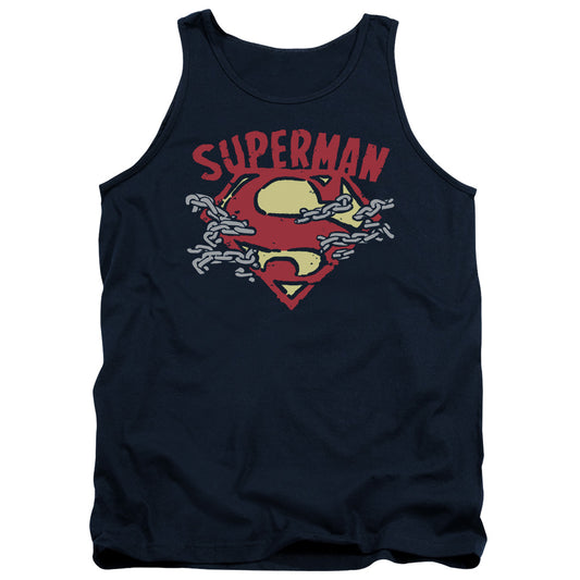 Superman Chain Breaking Mens Tank Top Shirt Navy