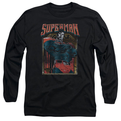 Superman Head Bang Mens Long Sleeve Shirt Black Officially Licensed