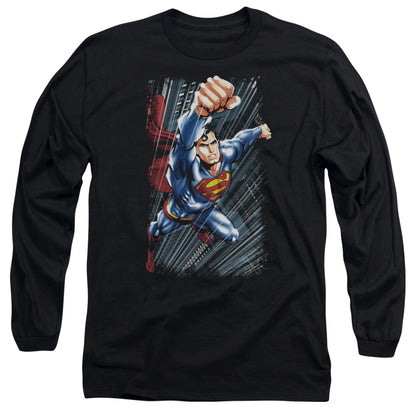 Superman Faster Than Mens Long Sleeve Shirt Black