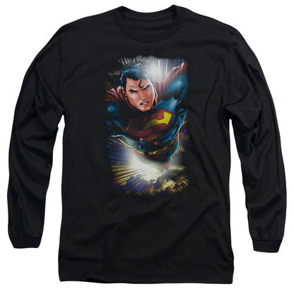 Superman In The Sky Mens Long Sleeve Shirt Black