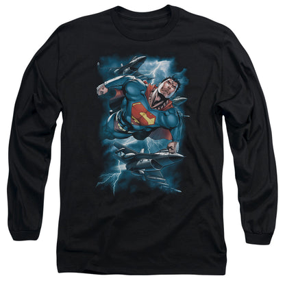 Superman Stormy Flight Mens Long Sleeve Shirt Black Officially Licensed