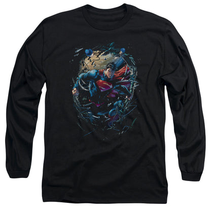 Superman Breaking Space Mens Long Sleeve Shirt Black Officially Licensed