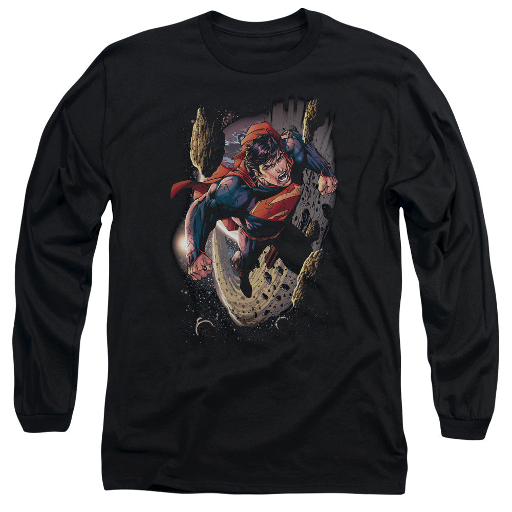 Superman Orbit Mens Long Sleeve Shirt Black Officially Licensed