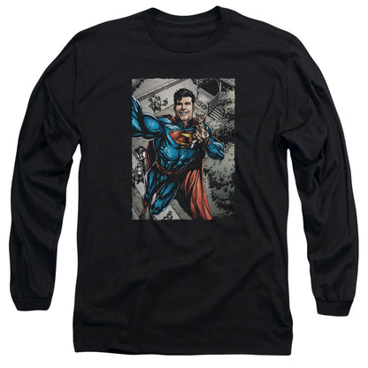 Superman Super Selfie Mens Long Sleeve Shirt Black