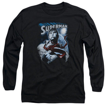 Superman Protect Earth Mens Long Sleeve Shirt Black