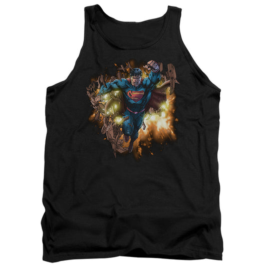 Superman Blasting Through Mens Tank Top Shirt Black