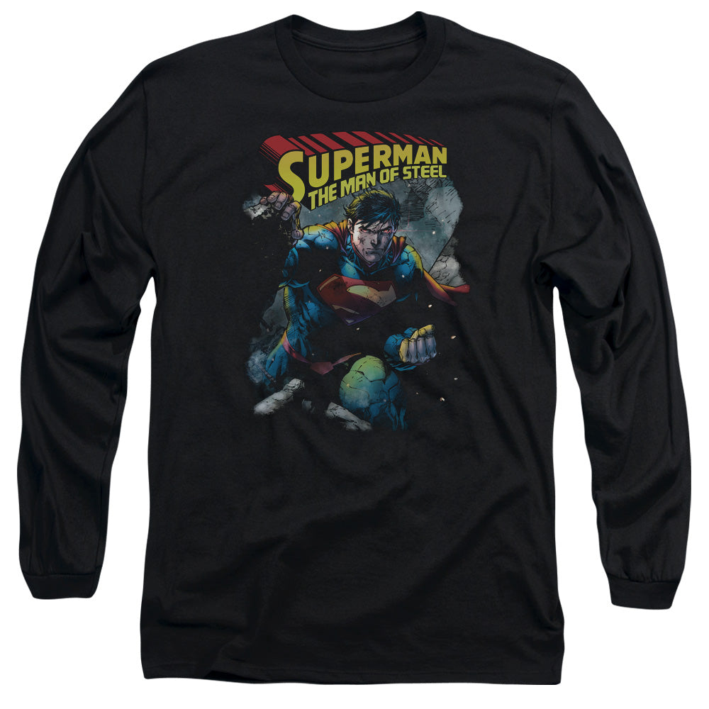 Superman Through The Rubble Mens Long Sleeve Shirt Black