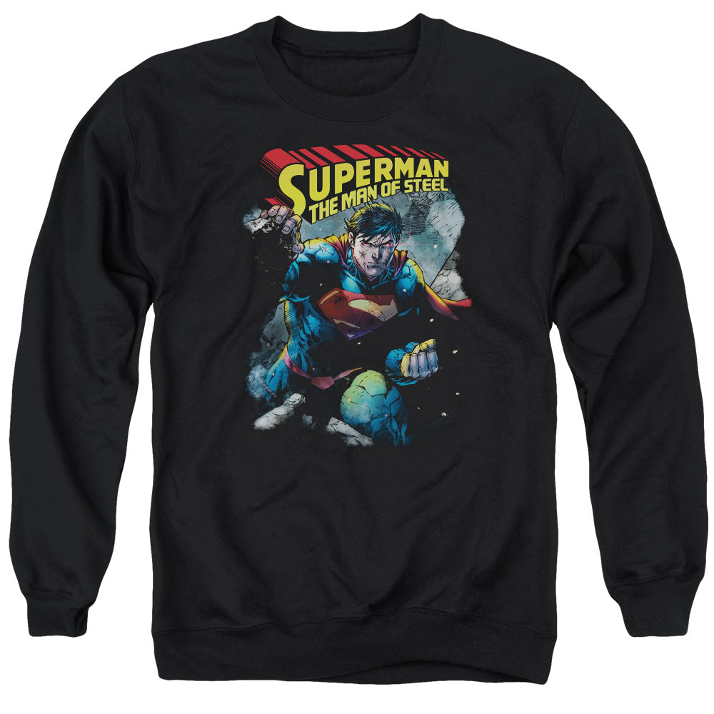 Superman Through The Rubble Mens Crewneck Sweatshirt Black