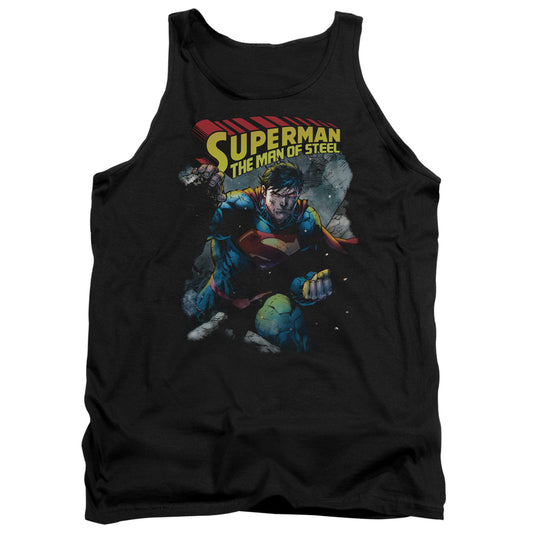 Superman Through The Rubble Mens Tank Top Shirt Black