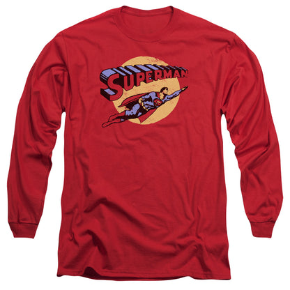 Superman Fly By Mens Long Sleeve Shirt Red