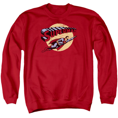 Superman Fly By Mens Crewneck Sweatshirt Red