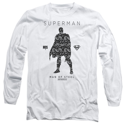 Superman Paisley Sihouette Mens Long Sleeve Shirt White Officially Licensed