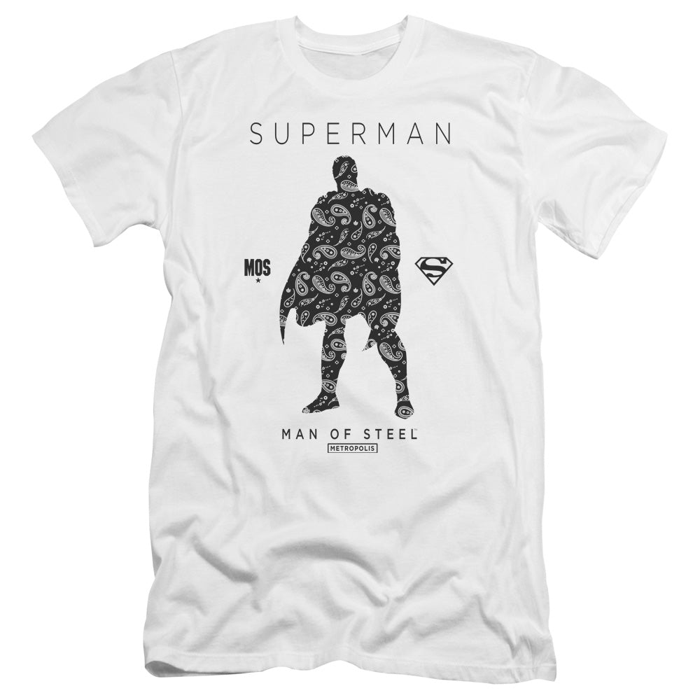 Superman Paisley Sihouette Premium Bella Canvas Slim Fit Mens T Shirt White