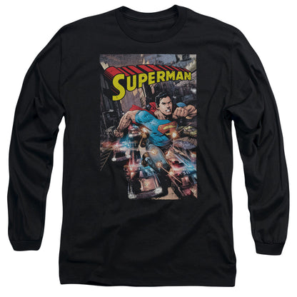 Superman Action One Mens Long Sleeve Shirt Black