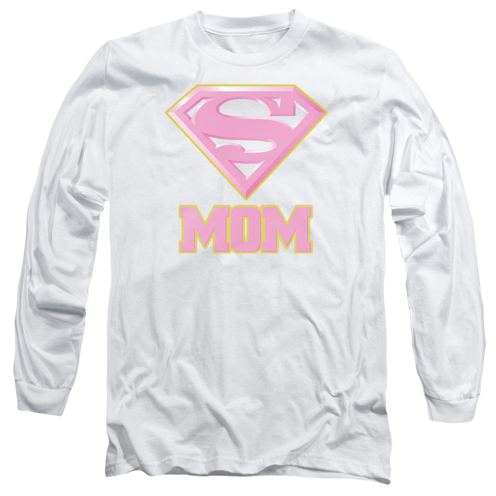 Superman Super Mom Pink Mens Long Sleeve Shirt White