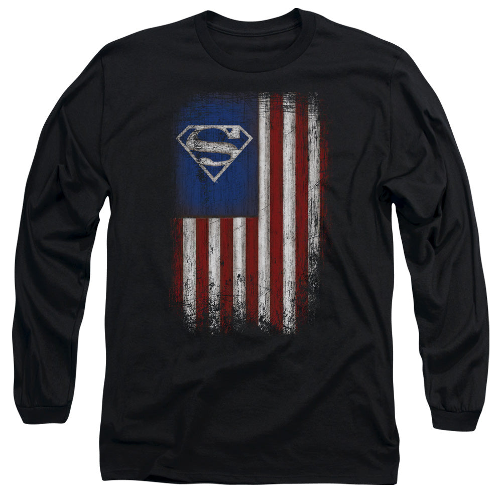 Superman Old Glory Shield Mens Long Sleeve Shirt Black Officially Licensed