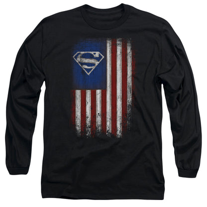 Superman Old Glory Shield Mens Long Sleeve Shirt Black Officially Licensed