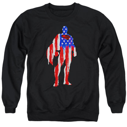 Superman Flag Silhouette Mens Crewneck Sweatshirt Black