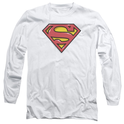 Superman Airbrush Shield Mens Long Sleeve Shirt White Officially Licensed