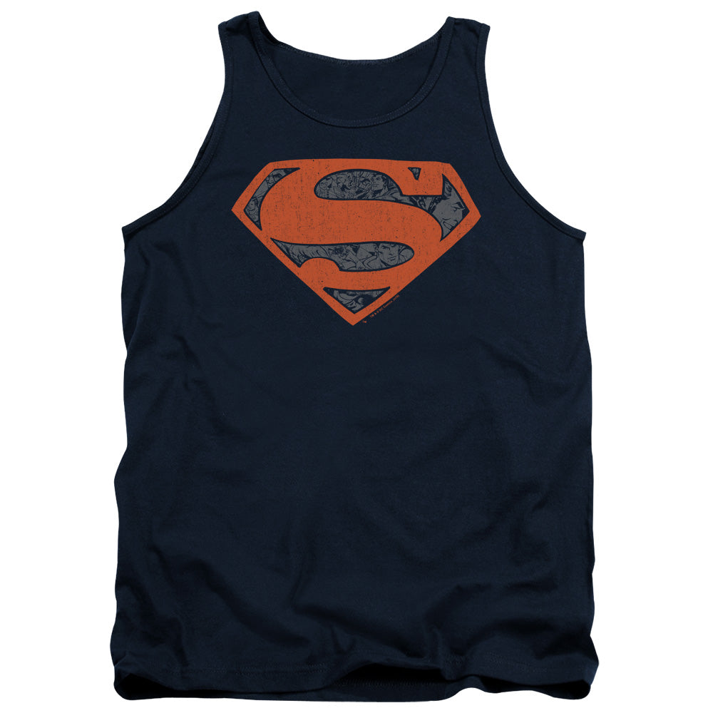 Superman Vintage Shield Collage Mens Tank Top Shirt Navy