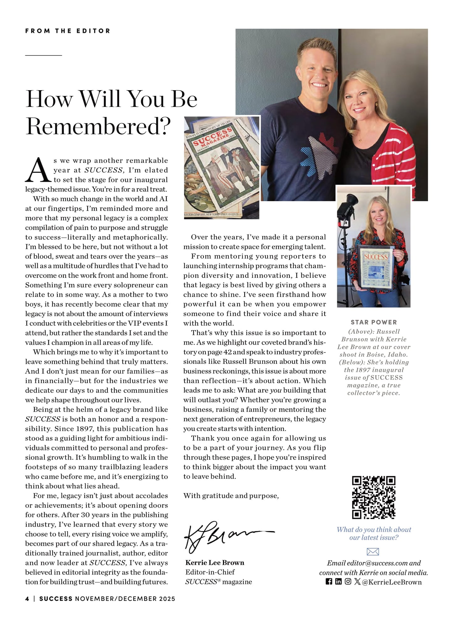 SUCCESS Magazine - November & December 2025: The Legacy Issue, Russell Brunson Building His Own Legacy Of Learning, Shelley Zalis Discusses Championing Equality, The History Of SUCCESS Magazine & More!
