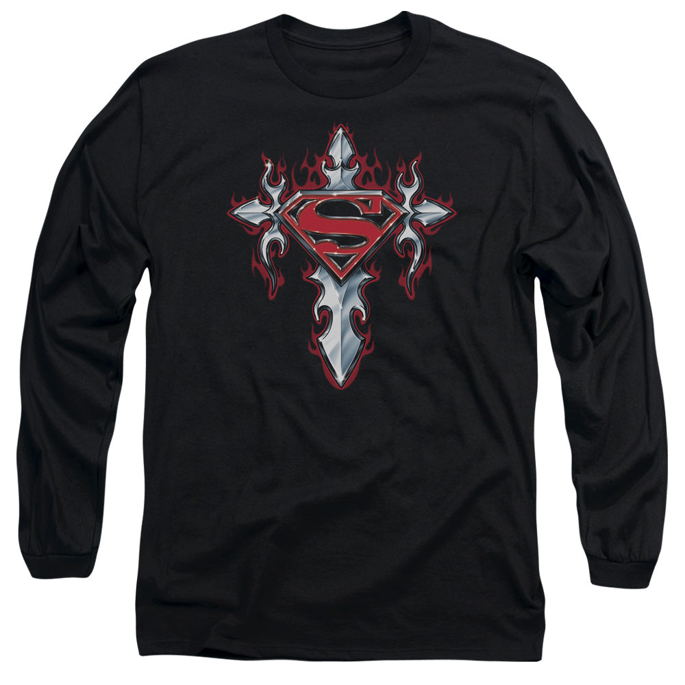 Superman Gothic Steel Logo Mens Long Sleeve Shirt Black