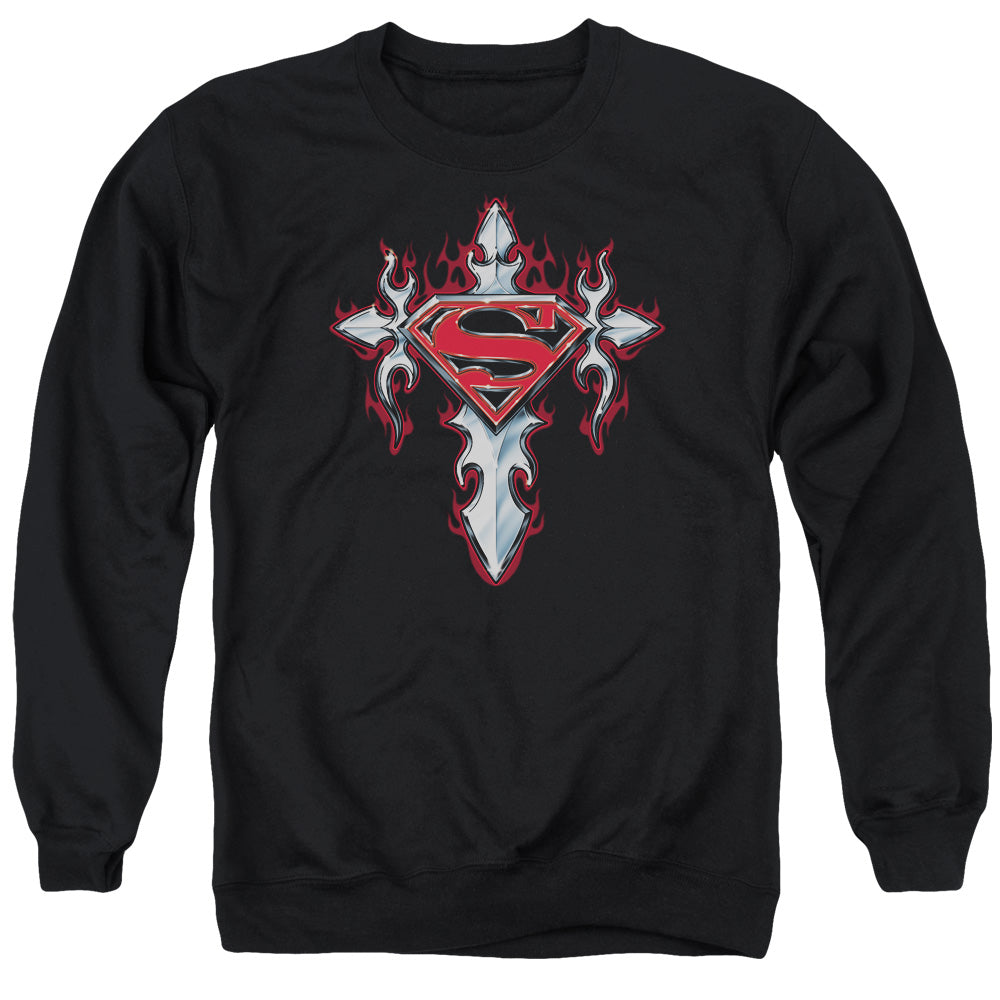 Superman Gothic Steel Logo Mens Crewneck Sweatshirt Black