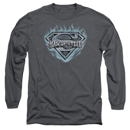 Superman Man Of Steel Shield Mens Long Sleeve Shirt Charcoal Officially Licensed