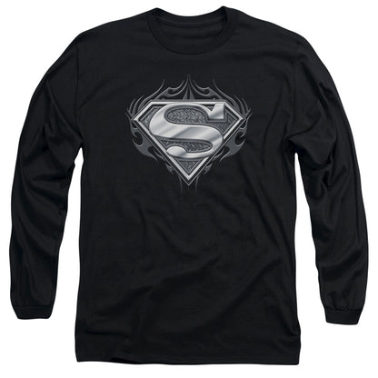 Superman Biker Metal Mens Long Sleeve Shirt Black Officially Licensed