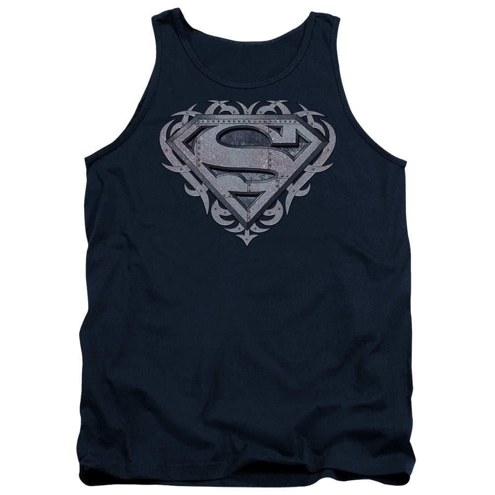 Superman Tribal Steel Shield Mens Tank Top Shirt Navy