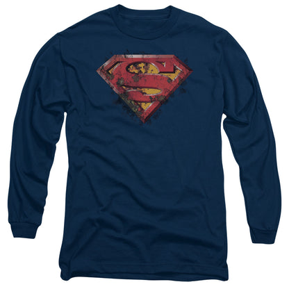 Superman Rusted Shield Mens Long Sleeve Shirt Navy