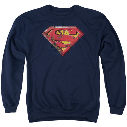 Superman Rusted Shield Mens Crewneck Sweatshirt Navy