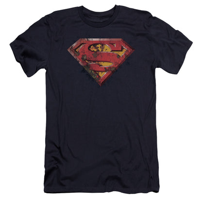 Superman Rusted Shield Premium Bella Canvas Slim Fit Mens T Shirt Navy