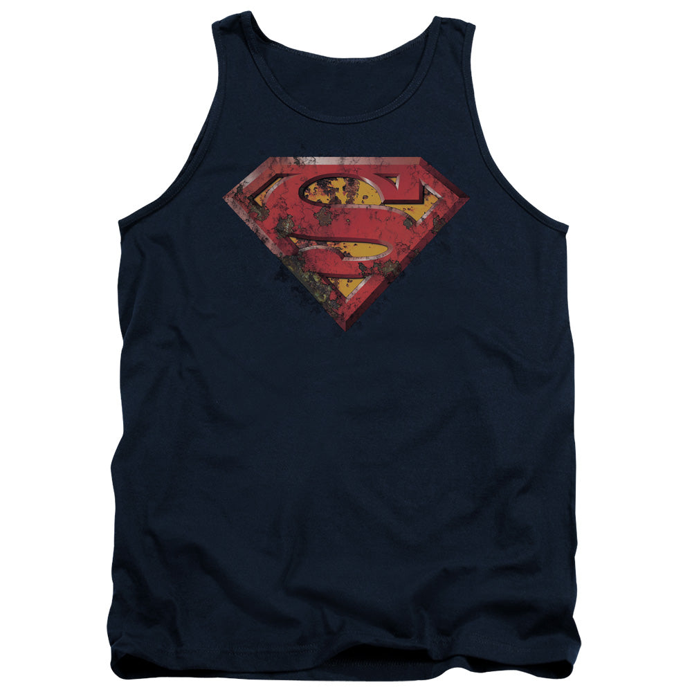 Superman Rusted Shield Mens Tank Top Shirt Navy