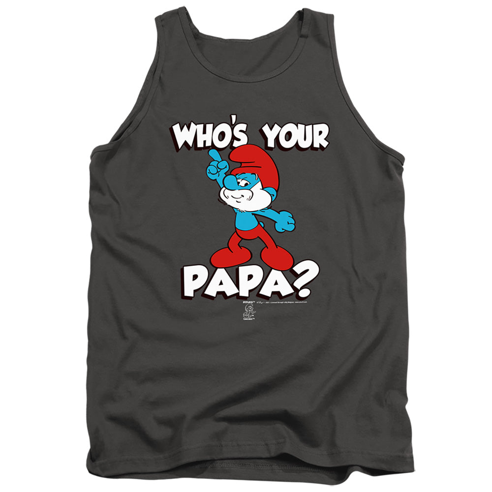 Smurfs Who'S Your Papa? Mens Tank Top Shirt Charcoal