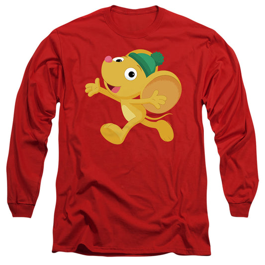 Sesame Street Furry Friend, Little Mouse Mens Long Sleeve Shirt Red