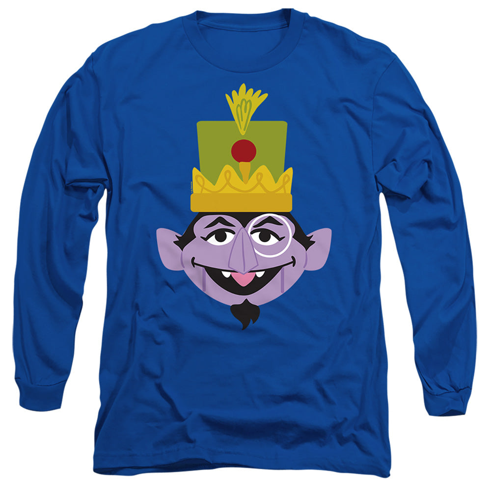 Sesame Street Christmas Nutcracker Count Mens Long Sleeve Shirt Royal Blue