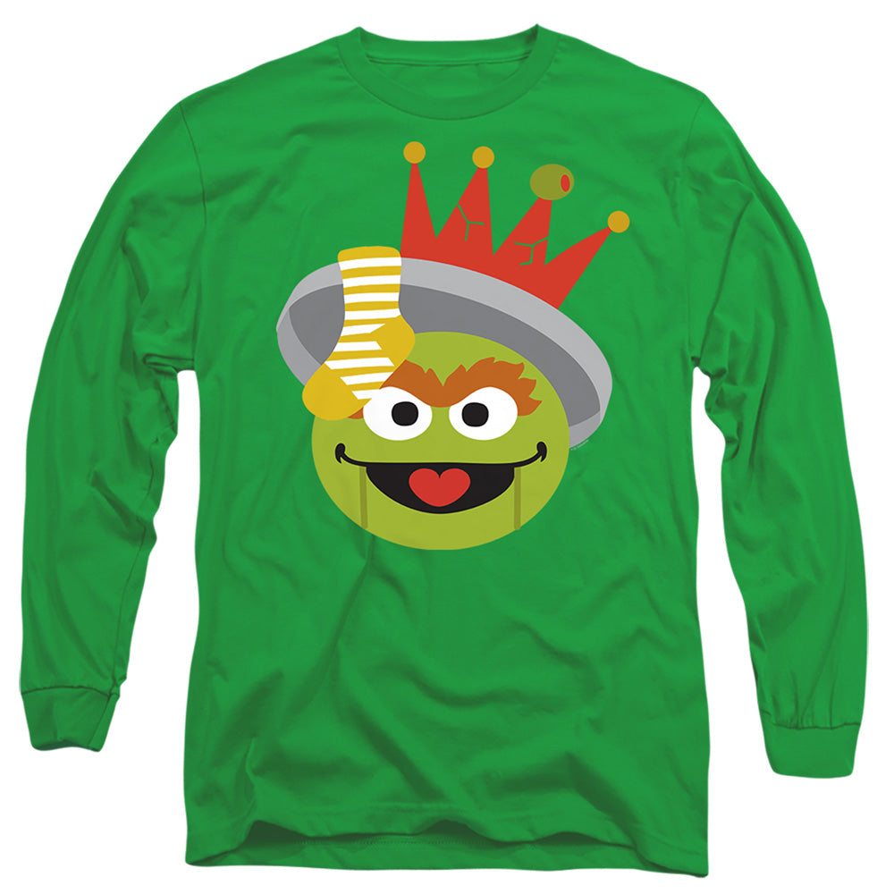 Sesame Street Christmas Nutcracker Oscar The Grouch Mens Long Sleeve Shirt Kelly Green