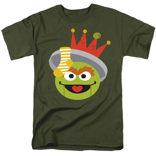 Sesame Street Christmas Nutcracker Oscar The Grouch Mens T Shirt Military Green Officially Licensed