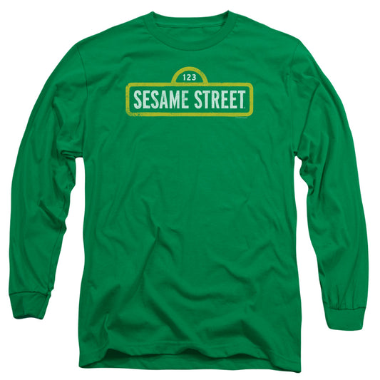 Sesame Street Rough Logo Mens Long Sleeve Shirt Kelly Green