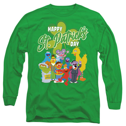 Sesame Street St. Patrick'S Day Big Bird Elmo Cookie Monster Mens Long Sleeve Shirt Kelly Green Officially Licensed