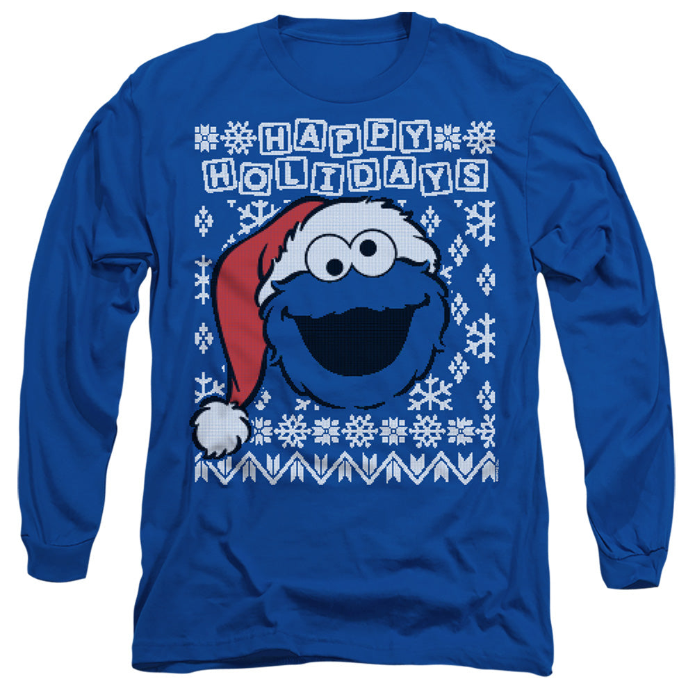 Sesame Street Cookie Monster Ugly Christmas Mens Long Sleeve Shirt Royal Officially Licensed