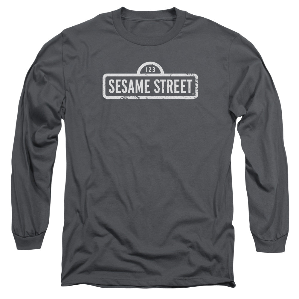 Sesame Street One Color Logo Mens Long Sleeve Shirt Charcoal