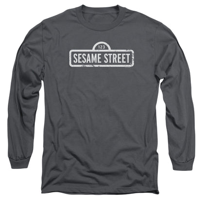 Sesame Street One Color Logo Mens Long Sleeve Shirt Charcoal Officially Licensed