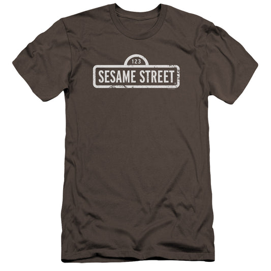 Sesame Street One Color Logo Premium Bella Canvas Slim Fit Mens T Shirt Charcoal