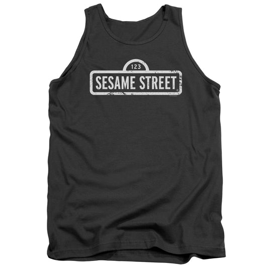 Sesame Street One Color Logo Mens Tank Top Shirt Charcoal